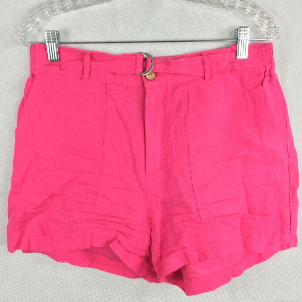 JNY Jones New York Shorts Womens Sz 8 Hot Pink 100% Linen Belted